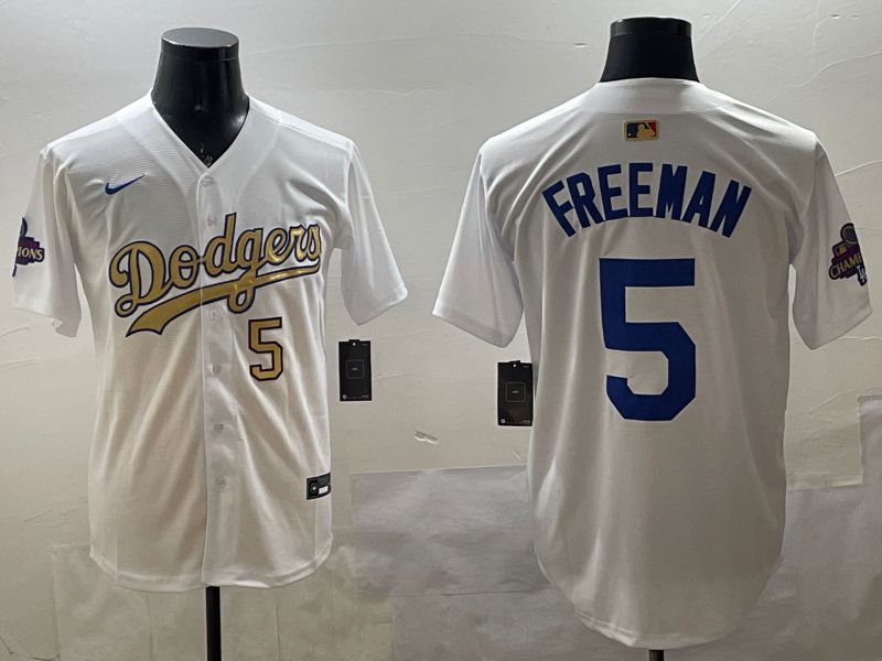 Men Los Angeles Dodgers #5 Freeman White Champion gold character 2025 Nike MLB Jersey style 33116->los angeles dodgers->MLB Jersey